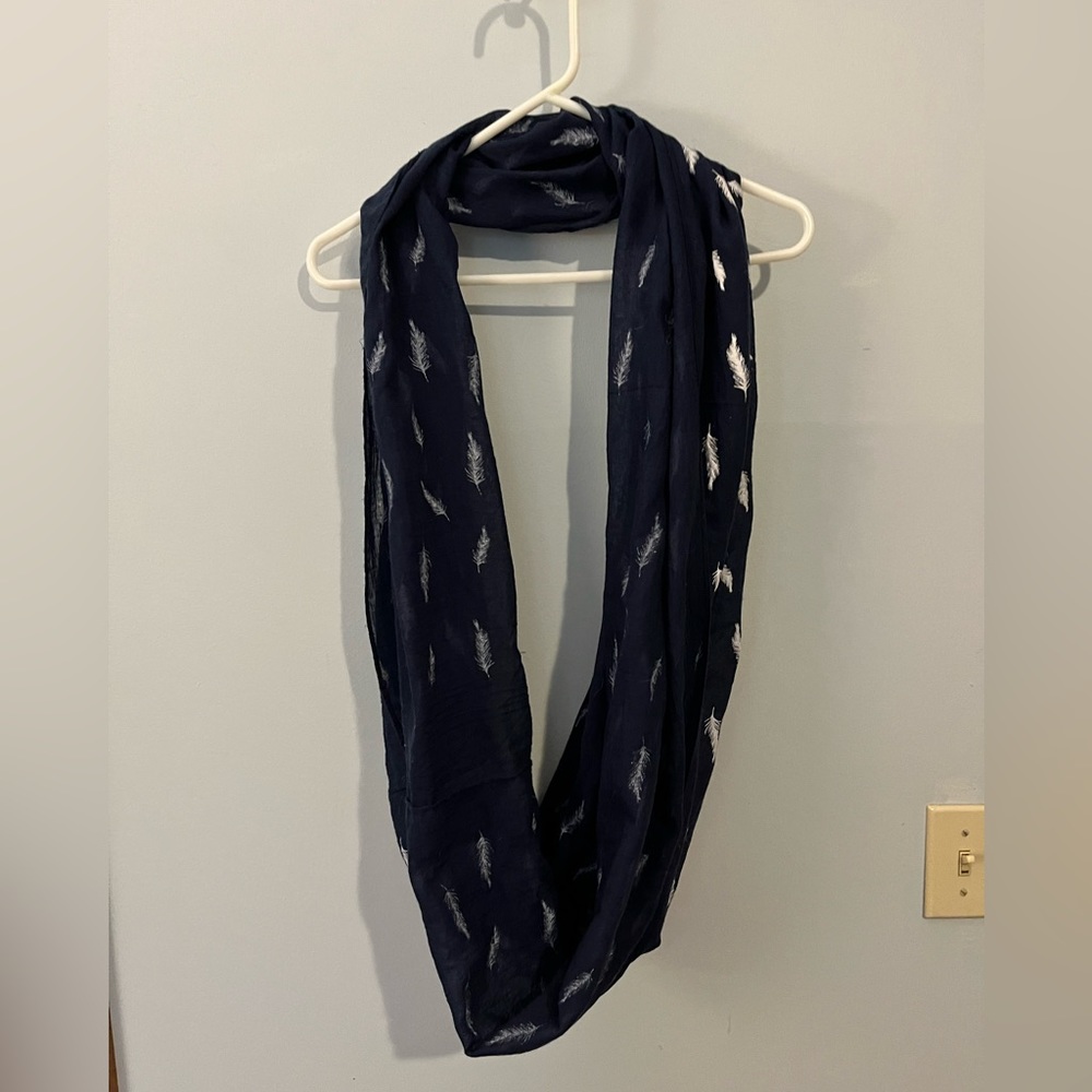 Navy Feather Infinity Scarf